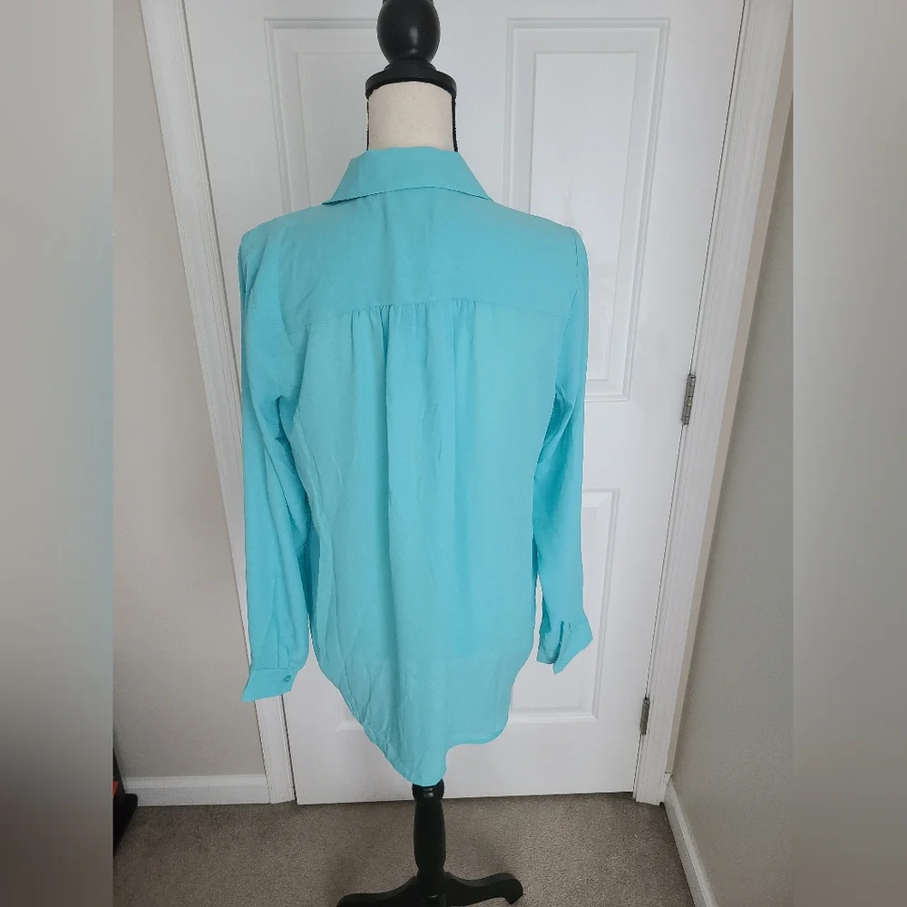Ann Taylor Tall Turquoise Blouse with Long Sleeves - Picture 4 of 5